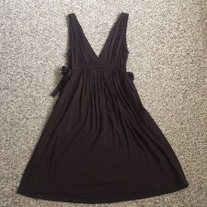 ZARA Basic T Shirt Deep V Side Tie Brown Dress